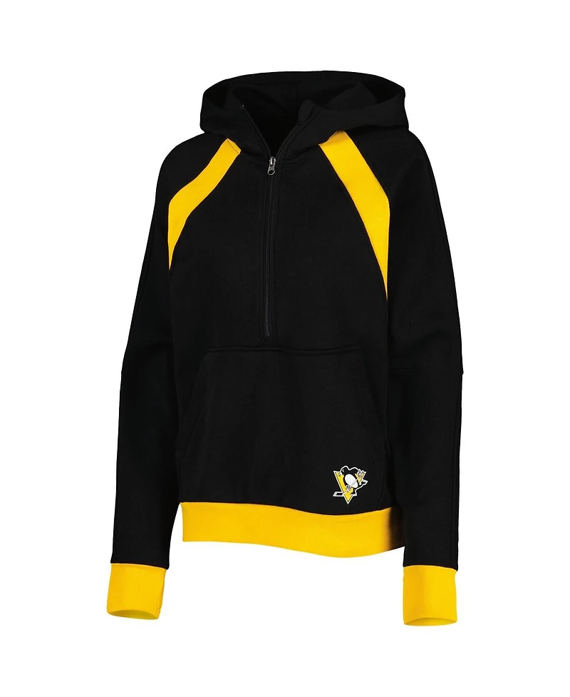 Women's Starter Black Pittsburgh Penguins Wishbone Half-Zip Hoodie