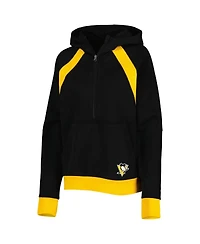 Women's Starter Black Pittsburgh Penguins Wishbone Half-Zip Hoodie