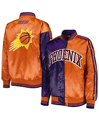 Women's Starter Purple, Orange Phoenix Suns Split Colorblock Satin Full-Snap Varsity Jacket