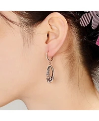 Sterling Silver 18K Rose Gold Plating Cubic Zirconia Open Oval Dangle Swirl Earring
