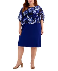 Connected Plus Floral-Print Capelet Sheath Dress