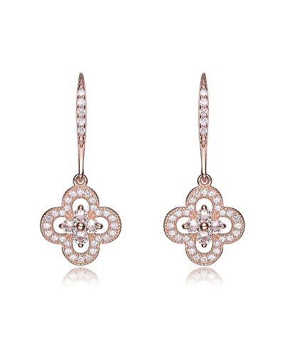 Cubic Zirconia Sterling Silver Flower Shape Micro Pave Earrings
