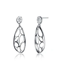 Sterling Silver Cubic Zirconia Oval Drop Lace Design Earrings