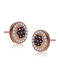 Sterling Silver 18K Rose Gold Plated Cubic Zirconia Paved Roaring Studs Earring