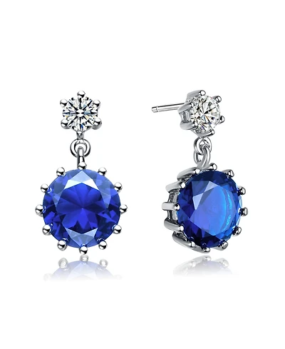 Sterling Silver White Gold Plated Cubic Zirconia Circle Drop Earrings