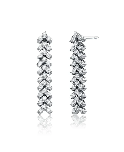 Sterling Silver White Gold Plated Triangle Shaped Cubic Zirconia Linear Drop Earrings