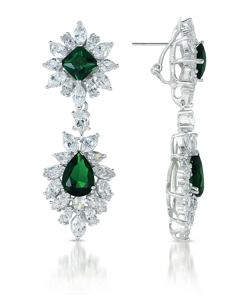 Sterling Silver Two Stone Cubic Zirconia Dangling Earrings