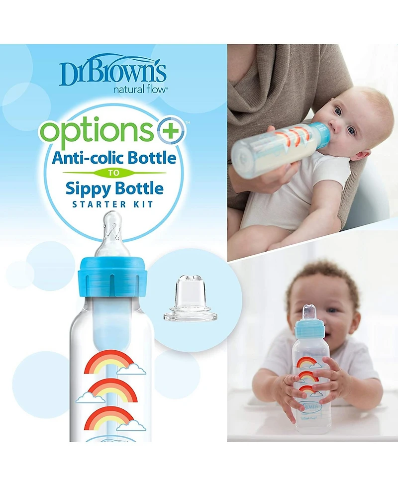 Dr. Browns Baby Options+ Anti-Colic Baby Bottle to Sippy Bottle Starter Kit, 8oz, 3 pack