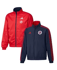 Men's adidas Navy and Red New England Revolution 2023 On-Field Anthem Full-Zip Reversible Team Jacket