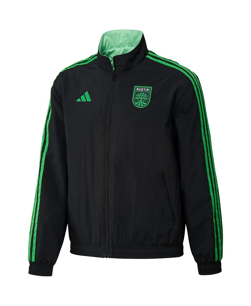 Men's adidas Black and Green Austin Fc 2023 On-Field Anthem Full-Zip Reversible Team Jacket