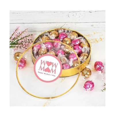 Mother's Day Candy Gift Tin with Chocolate Lindor Truffles by Lindt Large Plastic Tin with Sticker - Mom - By Just Candy