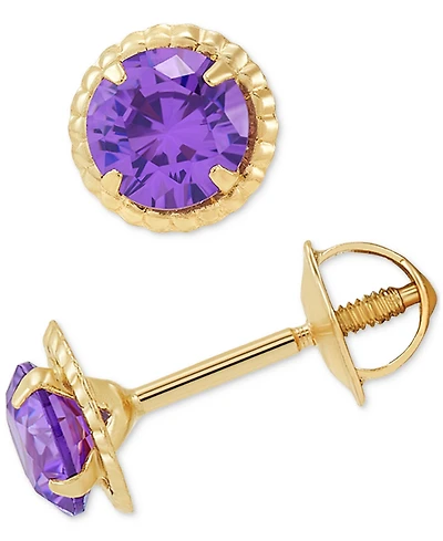 Children's Cubic Zirconia Beaded Frame Stud Earrings in 14k Gold