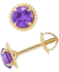 Children's Cubic Zirconia Beaded Frame Stud Earrings in 14k Gold