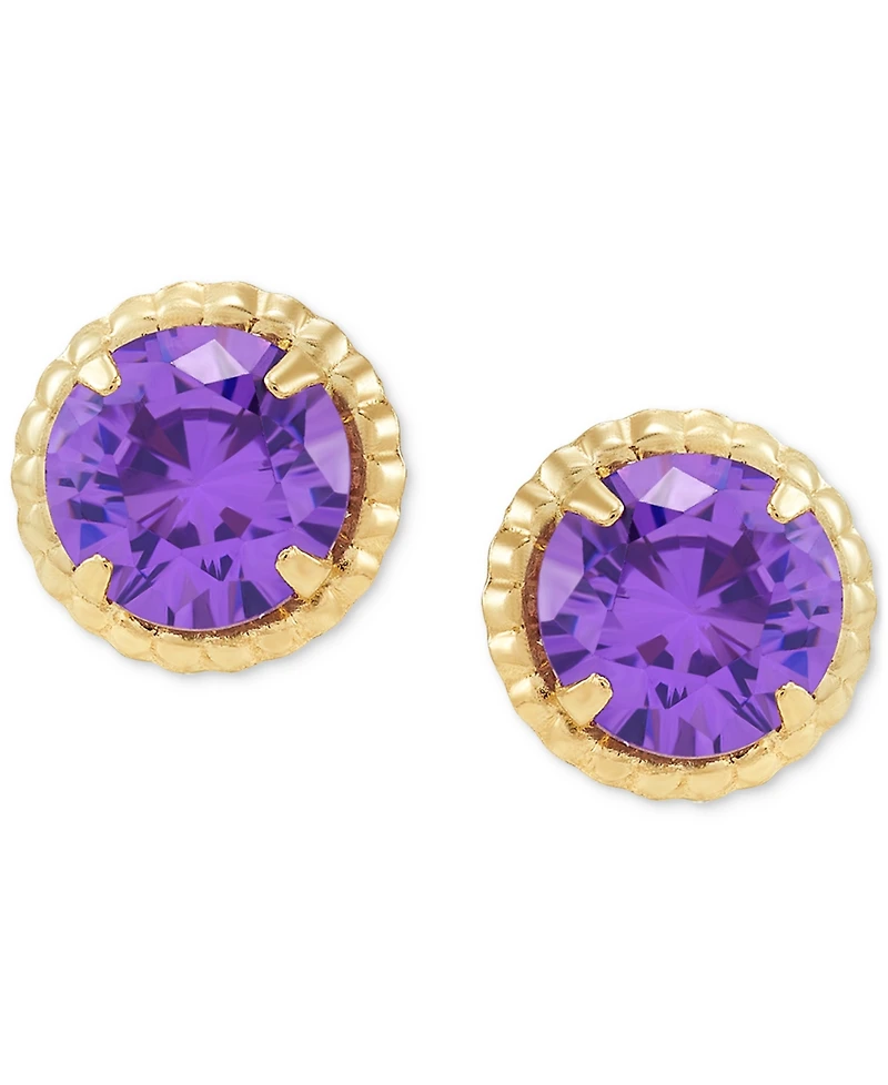 Children's Cubic Zirconia Beaded Frame Stud Earrings in 14k Gold
