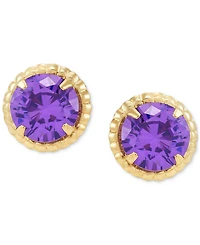 Children's Cubic Zirconia Beaded Frame Stud Earrings in 14k Gold