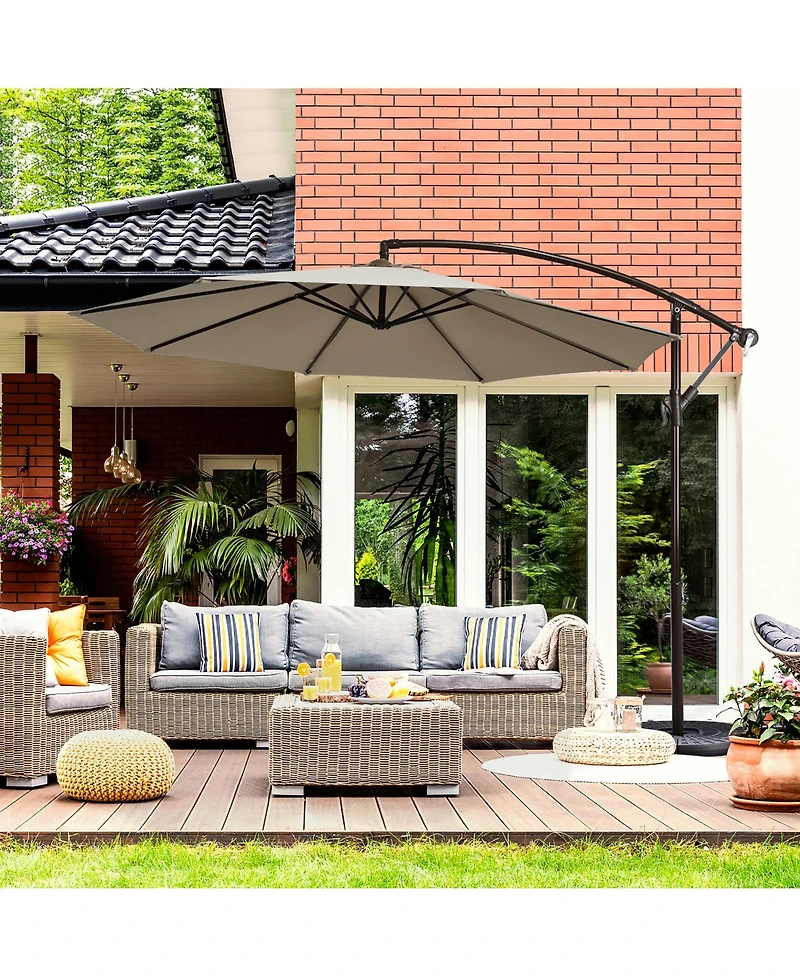 10FT Patio Offset Hanging Umbrella Easy Tilt Adjustment 8 Ribs