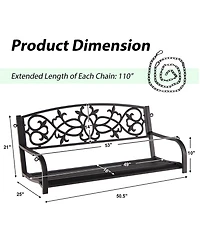 2-Person Metal Outdoor Porch Swing Hanging Patio Bench 485 Lbs Capacity