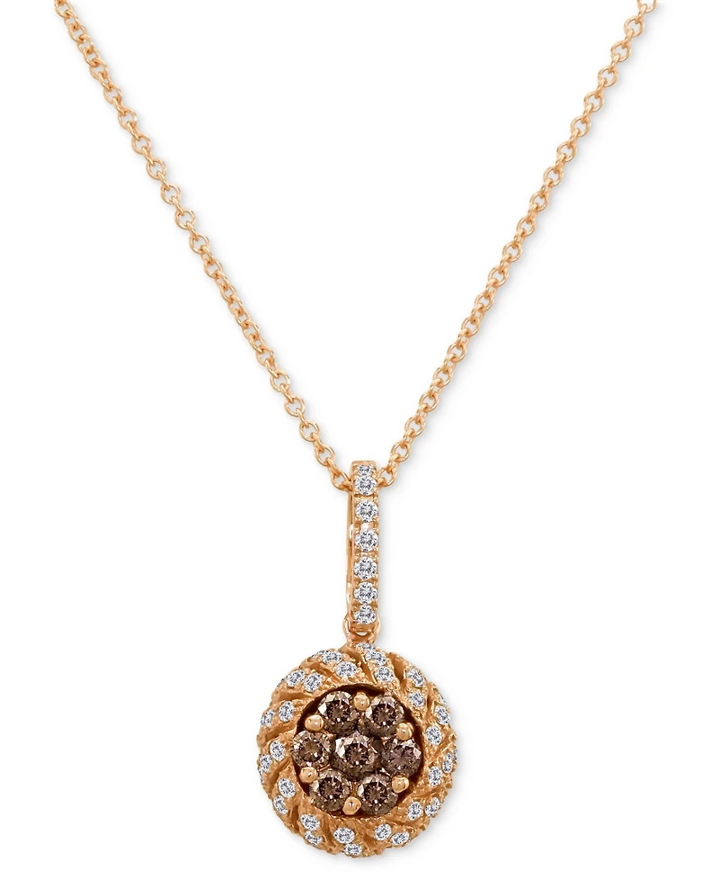 Le Vian Chocolate Diamond (3/8 ct. t.w.) & Vanilla Diamond (1/3 ct. t.w.) Halo Cluster 18" Pendant Necklace in 14k Rose Gold