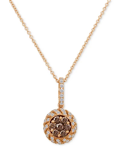 Le Vian Chocolate Diamond (3/8 ct. t.w.) & Vanilla Diamond (1/3 ct. t.w.) Halo Cluster 18" Pendant Necklace in 14k Rose Gold