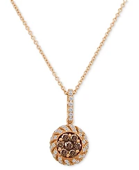 Le Vian Chocolate Diamond (3/8 ct. t.w.) & Vanilla Diamond (1/3 ct. t.w.) Halo Cluster 18" Pendant Necklace in 14k Rose Gold