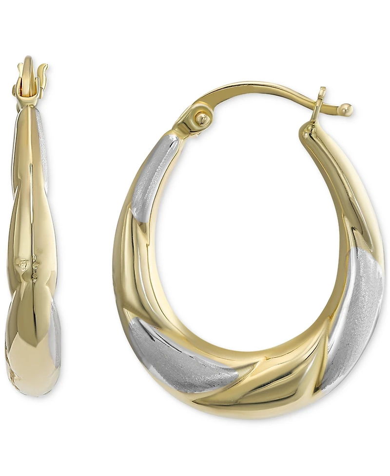 Tapered Oval Small Hoop Earrings in 10k Two-Tone Gold