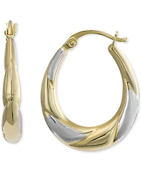 Tapered Oval Small Hoop Earrings in 10k Two-Tone Gold
