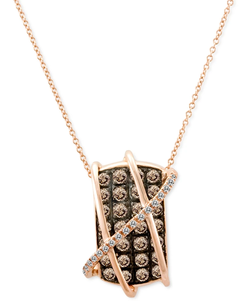 Le Vian Chocolatier Chocolate Diamond (1-1/4 ct. t.w.) & Vanilla Diamond (1/10 ct. t.w.) Crossover 18" Pendant Necklace in 14k Rose Gold