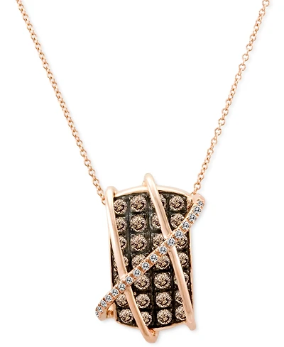 Le Vian Chocolatier Chocolate Diamond (1-1/4 ct. t.w.) & Vanilla Diamond (1/10 ct. t.w.) Crossover 18" Pendant Necklace in 14k Rose Gold