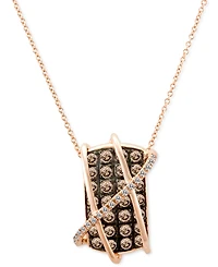 Le Vian Chocolatier Chocolate Diamond (1-1/4 ct. t.w.) & Vanilla Diamond (1/10 ct. t.w.) Crossover 18" Pendant Necklace in 14k Rose Gold