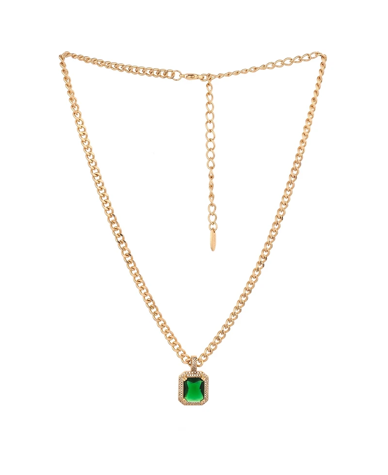Ettika Emerald Stone Pendant 18K Gold Plated Link Necklace