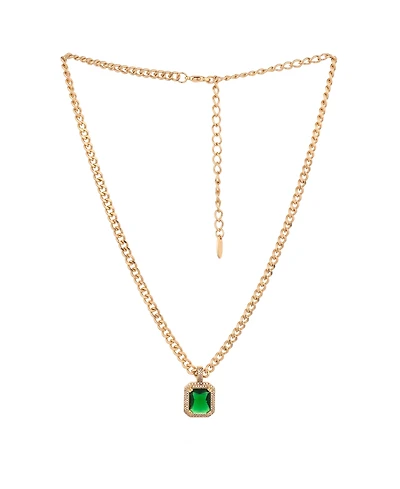 Ettika Emerald Stone Pendant 18K Gold Plated Link Necklace