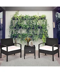 3PC Outdoor Patio Rattan Furniture Set Storage Coffee Table Cushioned Sofa