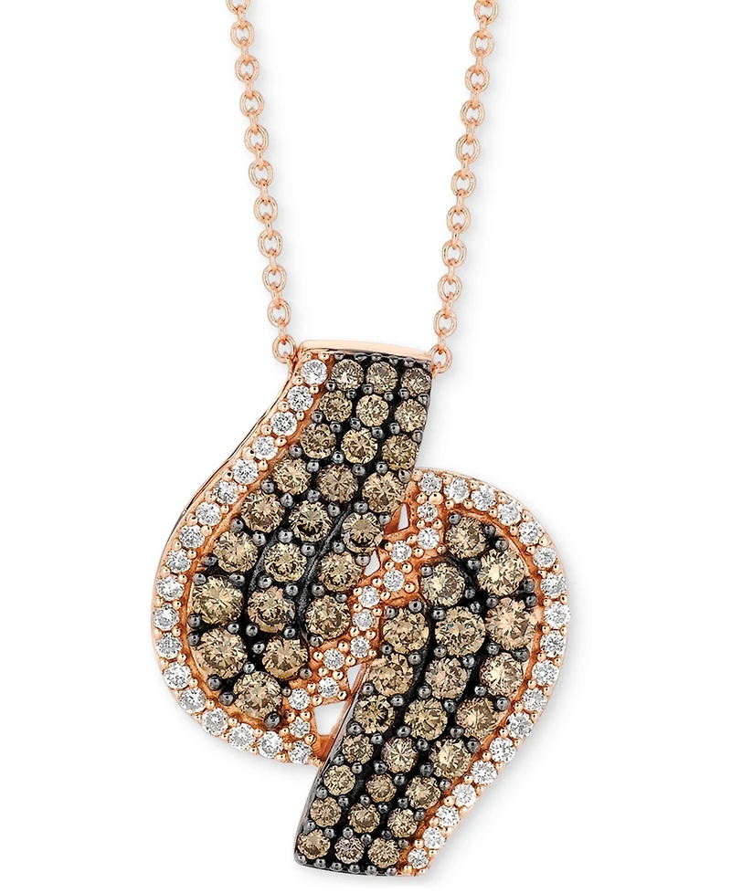 Le Vian Chocolatier Chocolate Diamond (1-1/5 ct. t.w.) & Vanilla Diamond (1/3 ct. t.w.) Swirl 18" Pendant Necklace in 14k Rose Gold