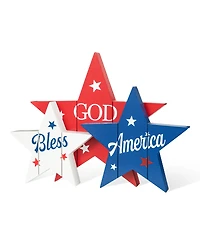 Glitzhome 11" Wooden Patriotic, Americana Stars Table Decor