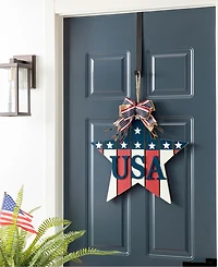 Glitzhome 19.25" L Patriotic, Americana Wooden Star Door Hanger
