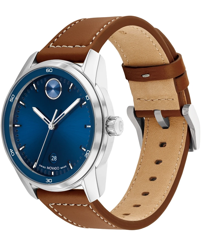Movado Men's Bold Verso Swiss Quartz Cognac Leather Strap Watch 42mm