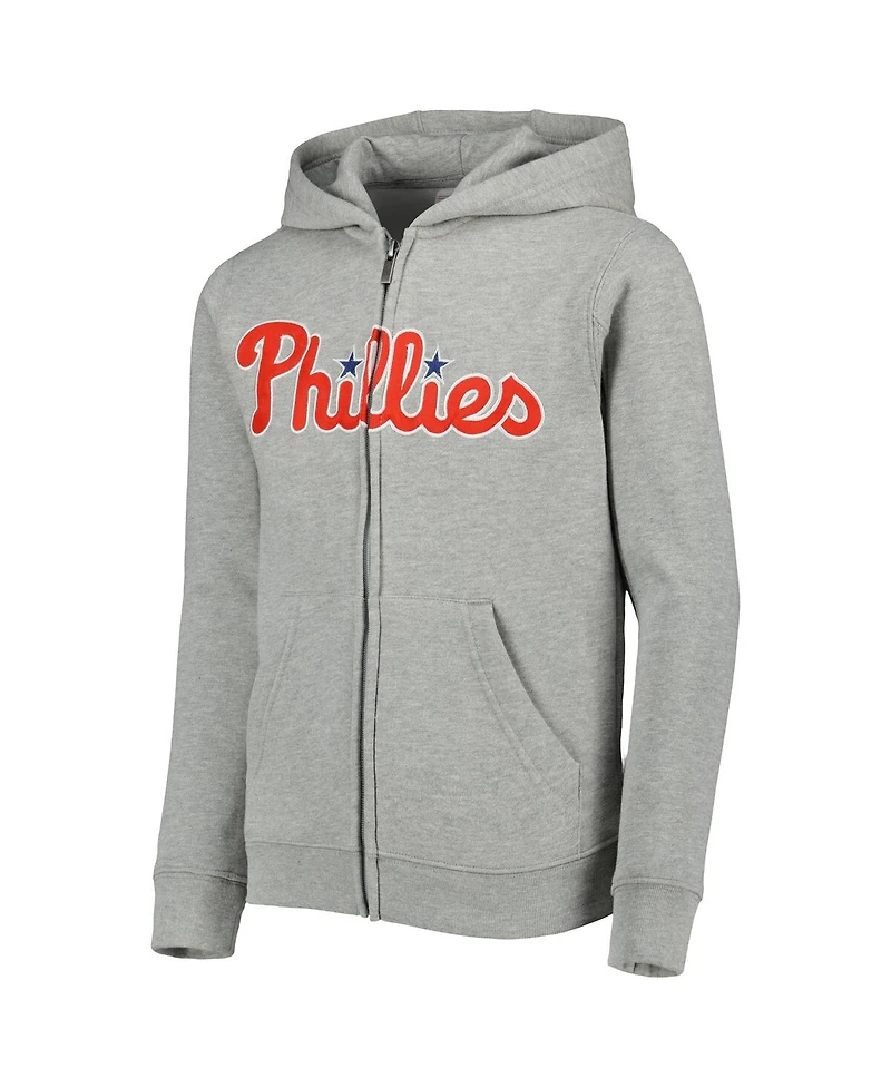 Big Boys Heather Gray Philadelphia Phillies Wordmark Full-Zip Fleece Hoodie