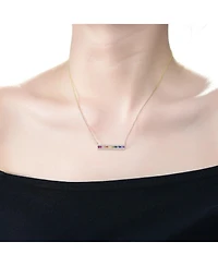 Sterling Silver Rainbow Cubic Zirconia Long Bar Pendant Necklace