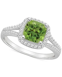 Amethyst (1-1/2 ct. t.w.) & Diamond (1/4 Cushion Halo Split Shank Ring Sterling Silver (Also Citrine, Garnet, Peridot, Blue Topaz)