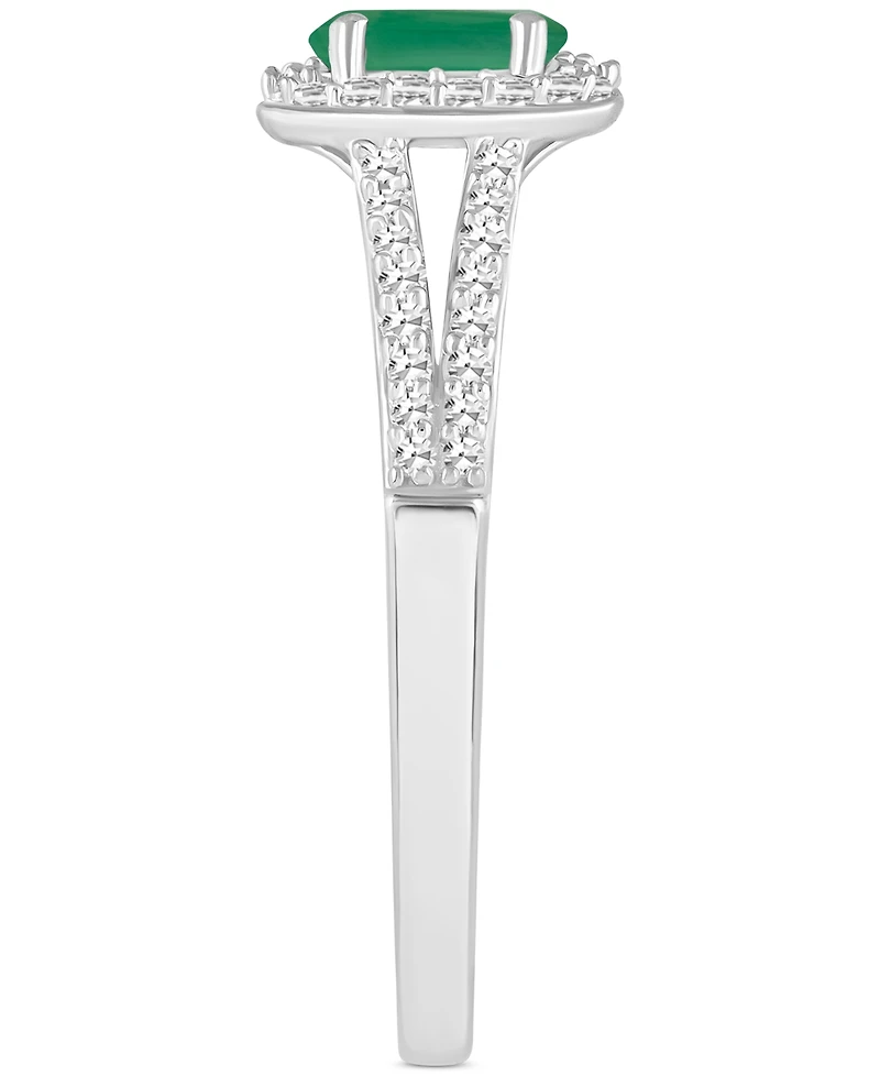 Sapphire (5/8 ct. t.w.) & Diamond (1/4 Oval Halo Split Shank Ring Sterling Silver (Also Ruby Emerald)