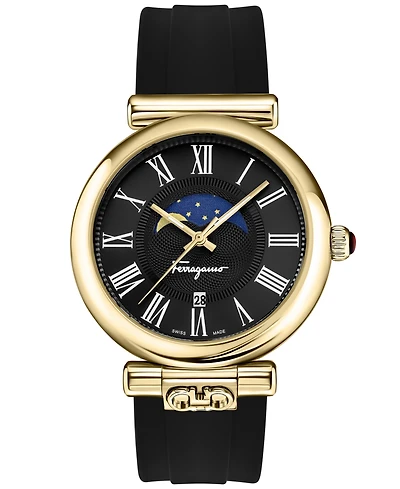 Salvatore Ferragamo Men's Swiss Ora Moonphase Black Silicone Strap Watch 40mm