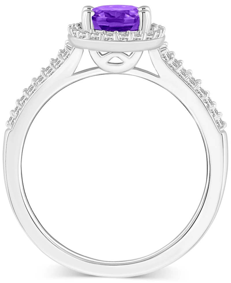 Amethyst (1-1/5 ct. t.w.) & Diamond (1/4 Oval Halo Split Shank Ring Sterling Silver (Also Citrine, Garnet, Peridot, Blue Topaz)