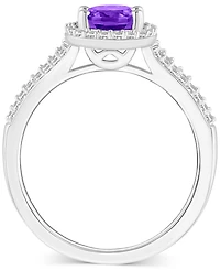 Amethyst (1-1/5 ct. t.w.) & Diamond (1/4 Oval Halo Split Shank Ring Sterling Silver (Also Citrine, Garnet, Peridot, Blue Topaz)