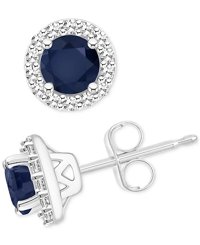 Emerald (1/2 ct. t.w.) & Diamond (1/6 Halo Stud Earrings Sterling Silver (Also Ruby Sapphire)