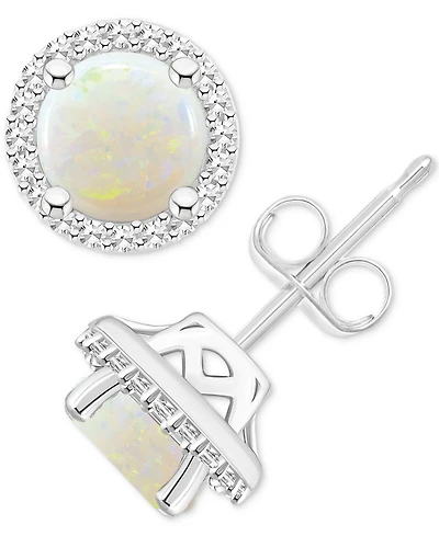 Aquamarine (1-1/2 ct. t.w.) & Diamond (1/5 ct. t.w.) Halo Stud Earrings in Sterling Silver (Also in Opal)