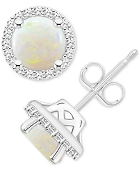 Aquamarine (1-1/2 ct. t.w.) & Diamond (1/5 ct. t.w.) Halo Stud Earrings in Sterling Silver (Also in Opal)