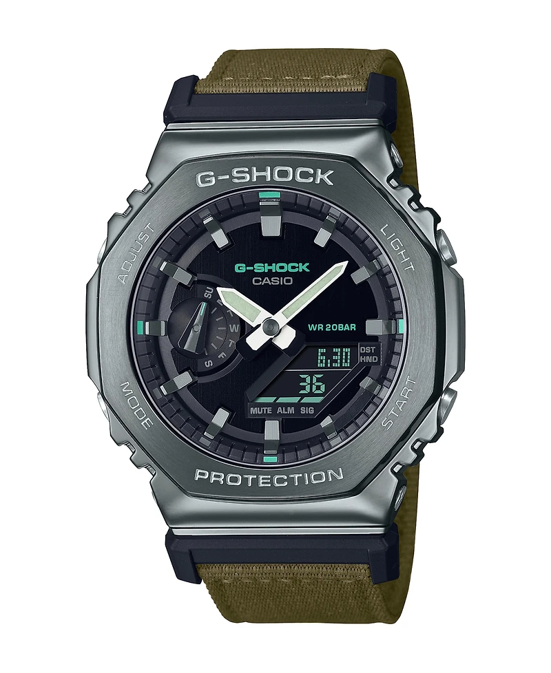 G-Shock Men's Analog-Digital Metal Cover Green Cloth Band Watch, 44.4mm, GM2100CB-3A