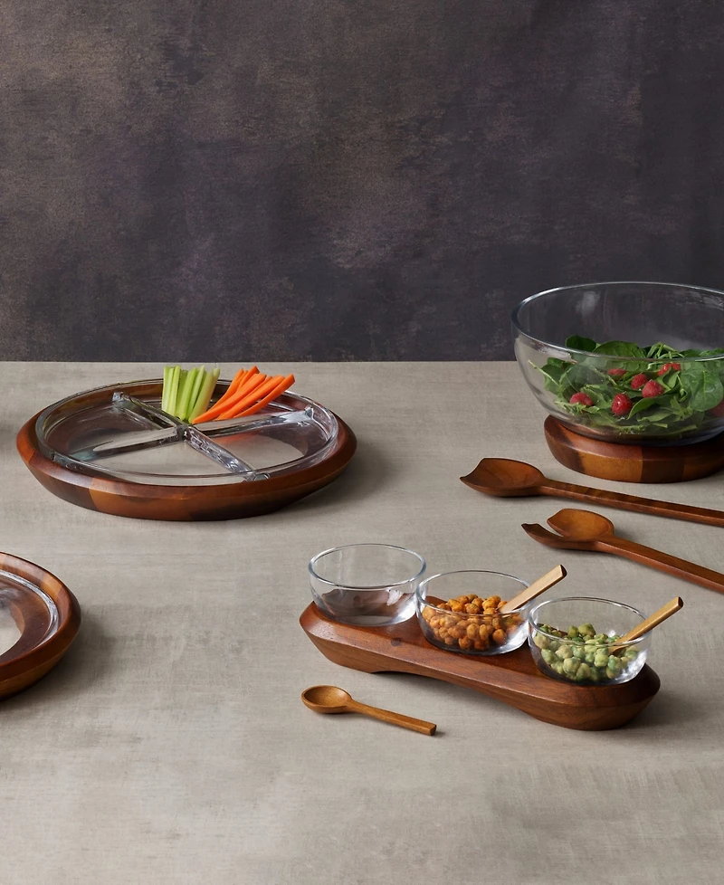Nambe Cooper 13.75" Wood and Glass Crudite Tray