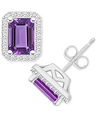 Amethyst (2 ct. t.w.) & Diamond (1/5 Halo Stud Earrings Sterling Silver (Also Citrine, Garnet, Peridot, Blue Topaz)