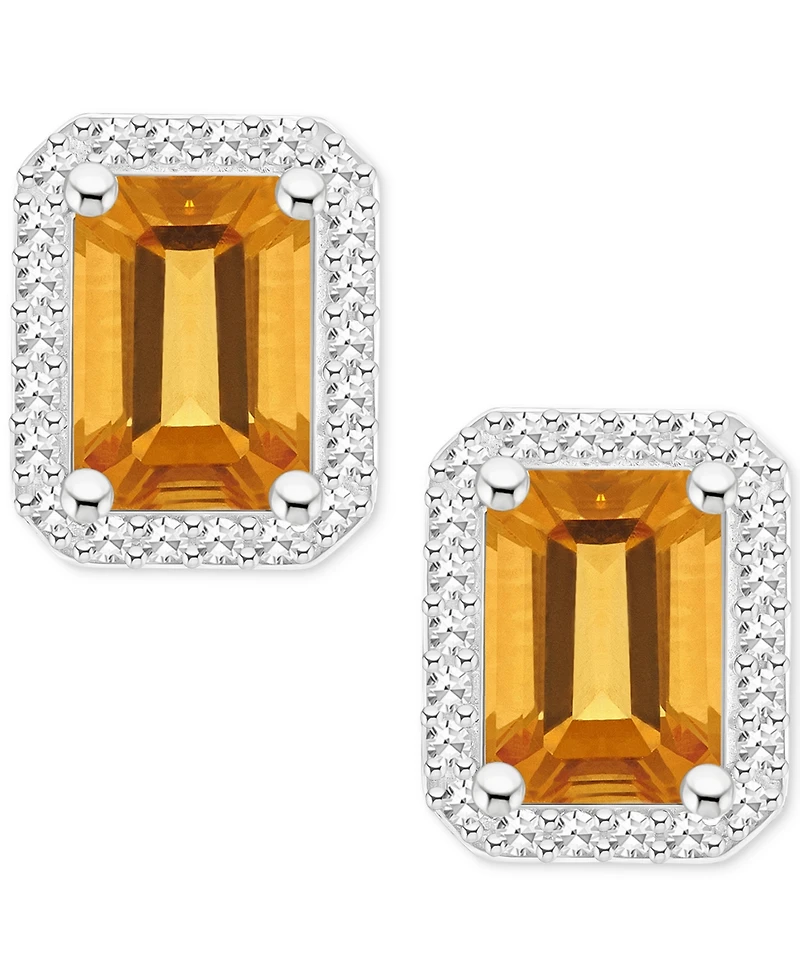 Amethyst (2 ct. t.w.) & Diamond (1/5 Halo Stud Earrings Sterling Silver (Also Citrine, Garnet, Peridot, Blue Topaz)